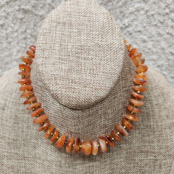 Beautiful Vintage Carnelian Agate Stone Necklace Peach Orange Nugget Beaded 12in - Picture 1 of 4